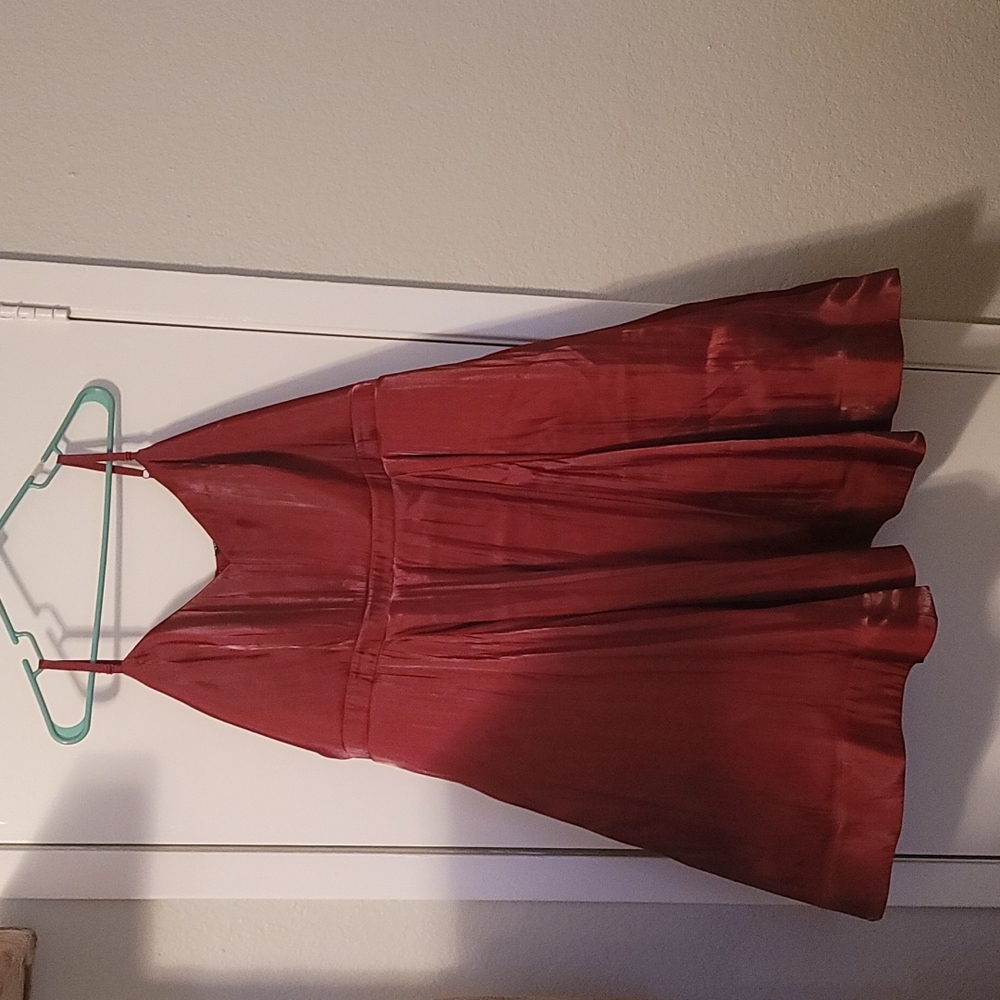 DARK RED LIQUID WOVEN FIT & FLARE DRESS